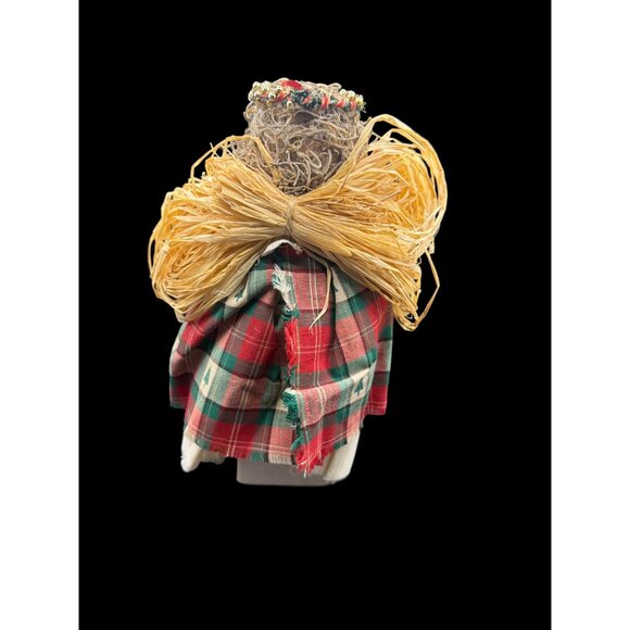 Vtg. Primitive Wooden Christmas Angel Doll Plaid Dress "Heavenly Holidays" Decor - Picture 5 of 7